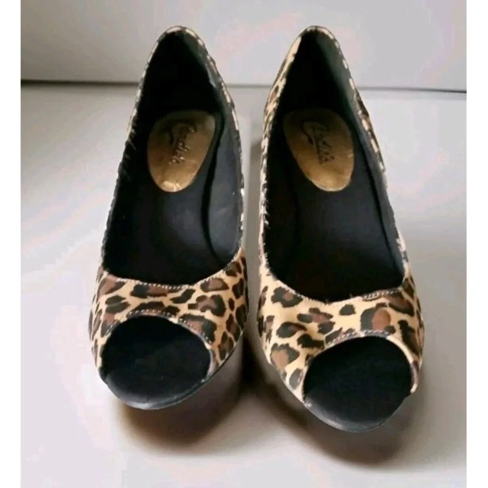 Candies Tarraa Leopard Wedge Heel Slip-on Shoe Peep Toe Women's Size 6.5 M‎